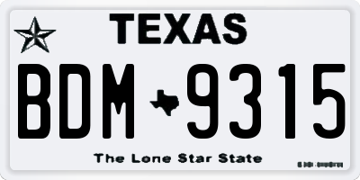 TX license plate BDM9315