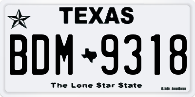 TX license plate BDM9318
