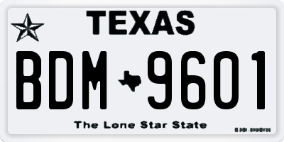 TX license plate BDM9601