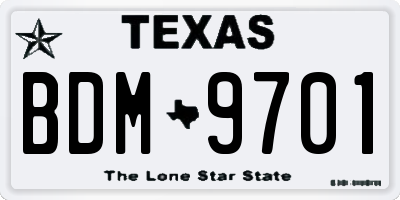 TX license plate BDM9701