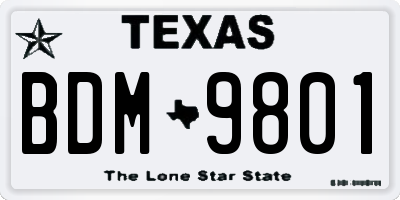 TX license plate BDM9801