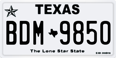 TX license plate BDM9850