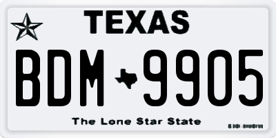TX license plate BDM9905