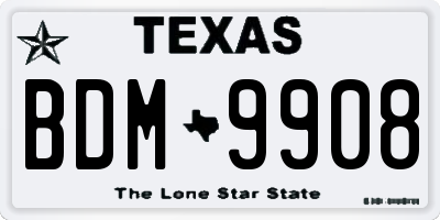 TX license plate BDM9908