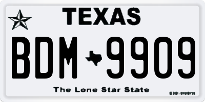 TX license plate BDM9909
