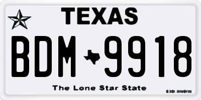 TX license plate BDM9918