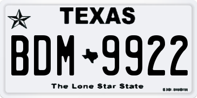 TX license plate BDM9922