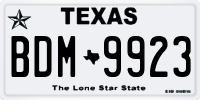 TX license plate BDM9923