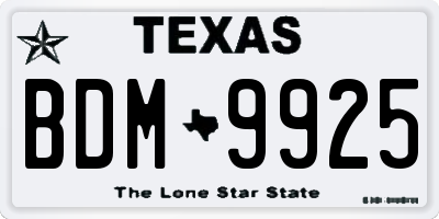 TX license plate BDM9925