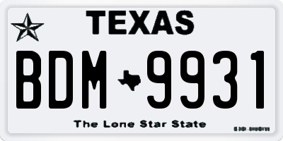 TX license plate BDM9931