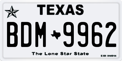 TX license plate BDM9962