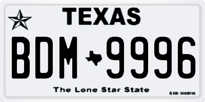 TX license plate BDM9996
