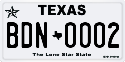 TX license plate BDN0002