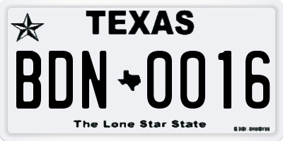 TX license plate BDN0016
