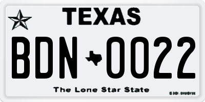 TX license plate BDN0022