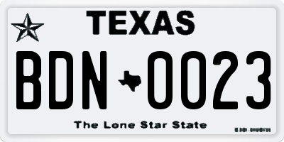 TX license plate BDN0023