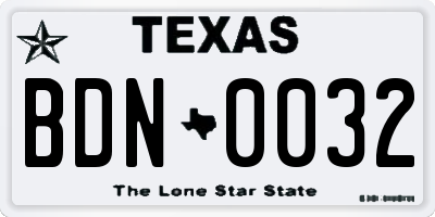 TX license plate BDN0032
