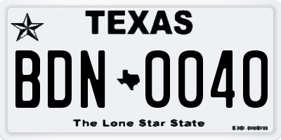 TX license plate BDN0040