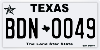 TX license plate BDN0049