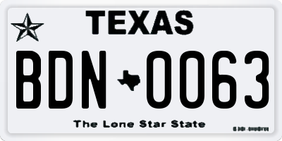 TX license plate BDN0063