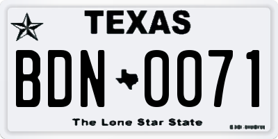 TX license plate BDN0071