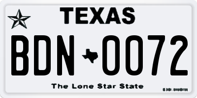 TX license plate BDN0072