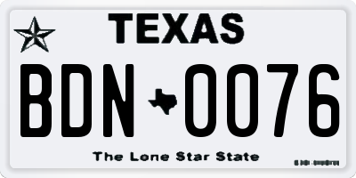 TX license plate BDN0076