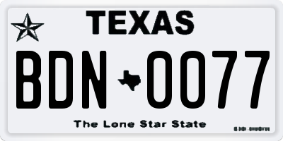 TX license plate BDN0077