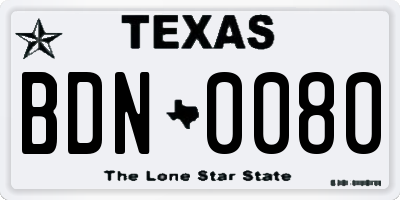 TX license plate BDN0080