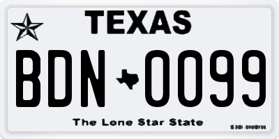 TX license plate BDN0099
