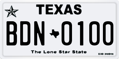 TX license plate BDN0100