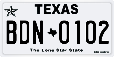TX license plate BDN0102