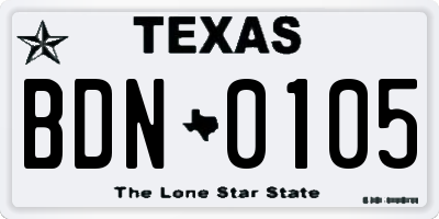 TX license plate BDN0105