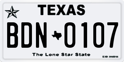 TX license plate BDN0107