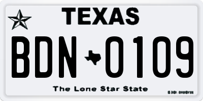 TX license plate BDN0109