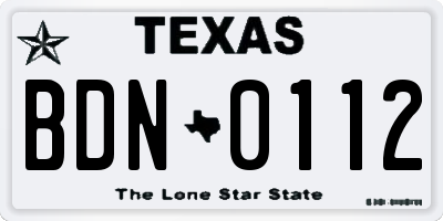 TX license plate BDN0112