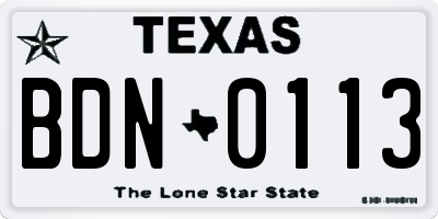 TX license plate BDN0113