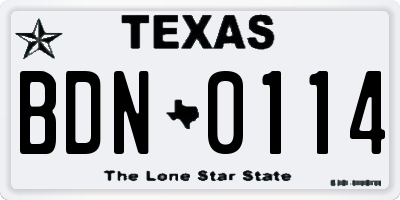 TX license plate BDN0114