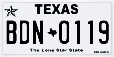 TX license plate BDN0119