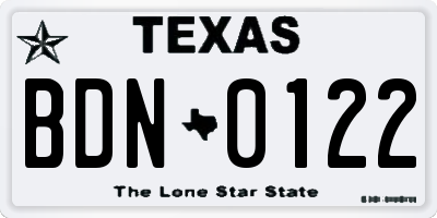 TX license plate BDN0122