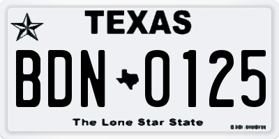 TX license plate BDN0125
