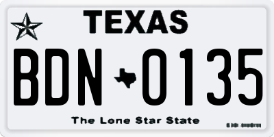 TX license plate BDN0135