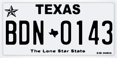 TX license plate BDN0143