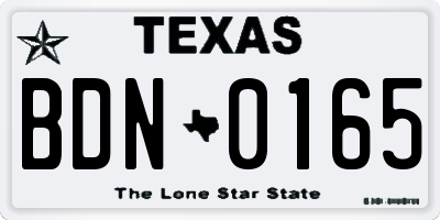TX license plate BDN0165