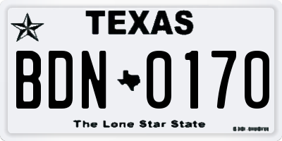TX license plate BDN0170