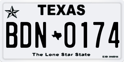 TX license plate BDN0174