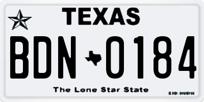 TX license plate BDN0184