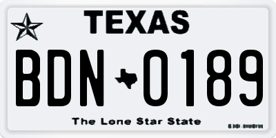 TX license plate BDN0189
