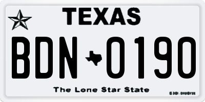 TX license plate BDN0190