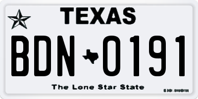 TX license plate BDN0191